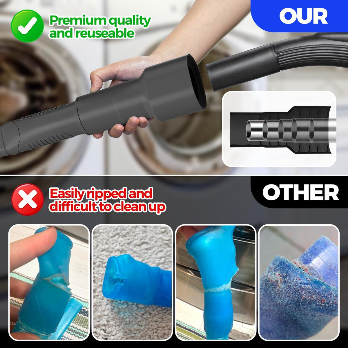 Holikme 2 Pieces Dryer Vent Cleaner Kit, Dryer Lint Vacuum Attachment and Flexible Dryer Lint Brush, Dryer Vent Vacuum Hose Attachment,Blue