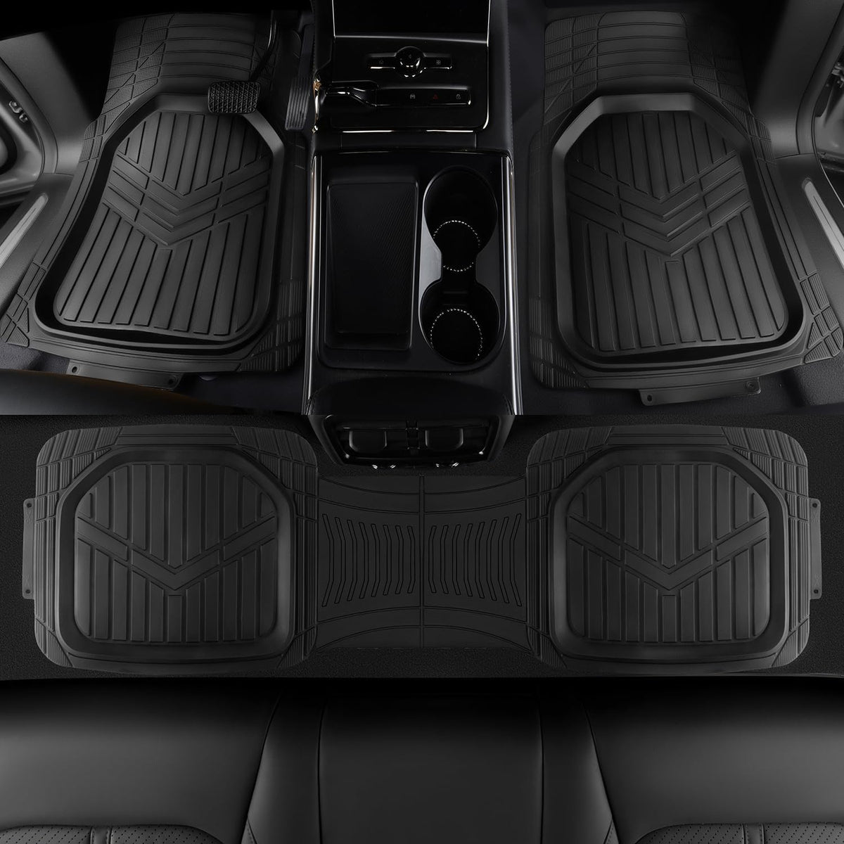 Amazon Basics 4-Piece Heavy Duty Anti-Slip PVC Floor Mats with Cargo Liner, Waterproof Trim To Fit Car Mats, Easy to Clean, Black