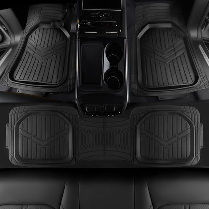 Amazon Basics 4-Piece Heavy Duty Anti-Slip PVC Floor Mats with Cargo Liner, Waterproof Trim To Fit Car Mats, Easy to Clean, Black