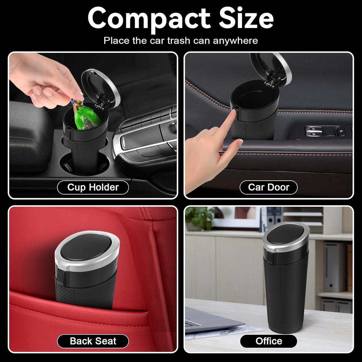 Car Trash Can Bin with Lid - 2 Packs Mini Car Garbage Can Cup Holder-Black Small Leakproof Vehicle Trash Garbage Can Bin-Automotive Car Organizers and Storage for Back Seat SUV Truck Accessories