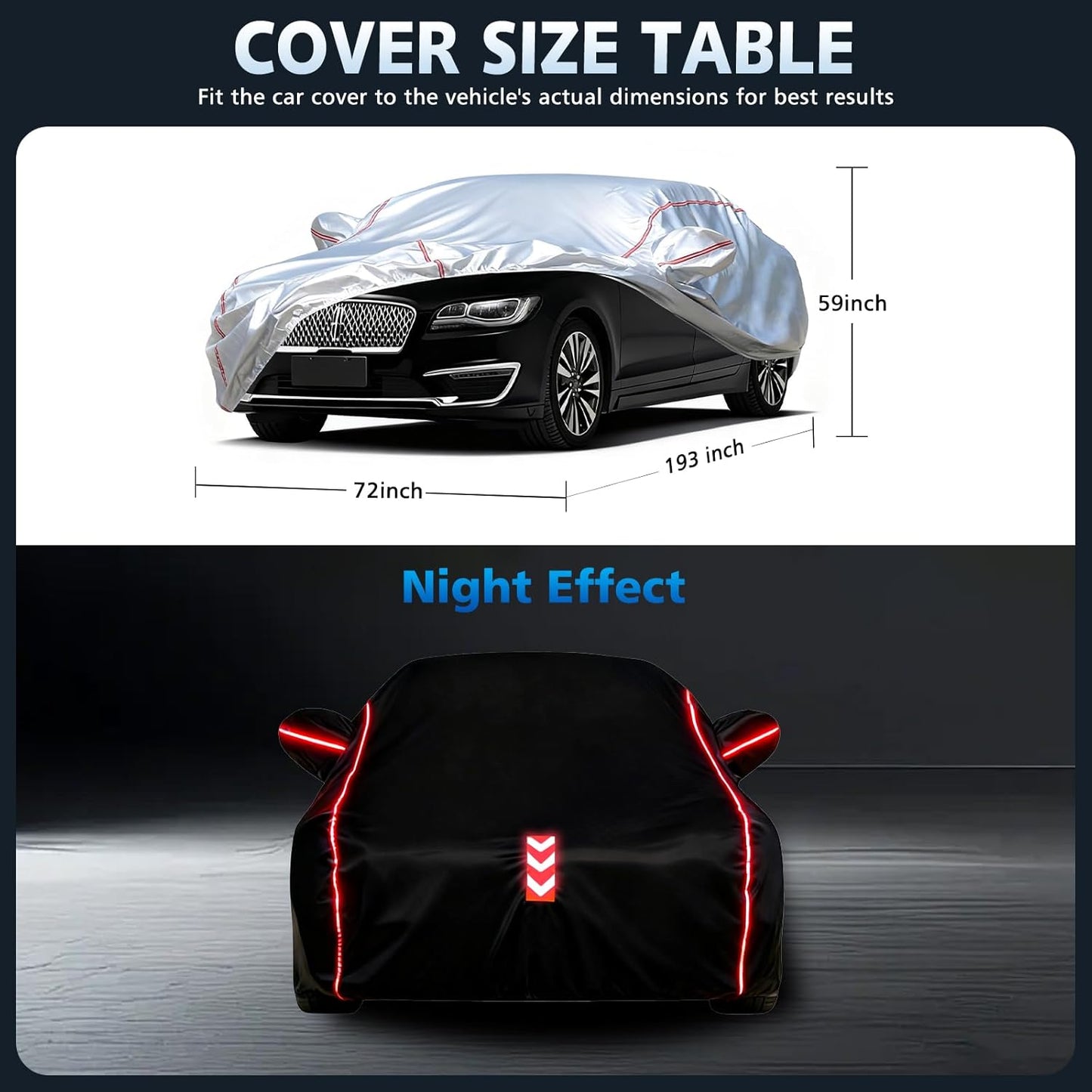 Car Cover for Sedan, Waterproof All Weather Heavy Duty, 360° Underbody Wrap Windproof Design, Quick Install Outdoor Vehicle Cover, Fits 186-193 in