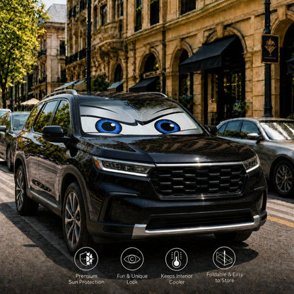 Car Windshield Sun Shade, Funny Cartoon Eyes Sun Visor for Car Windshield Universal Fits Sedan Compact Car Hatchback SUV, UV Heat Protection - 59 x 27.5
