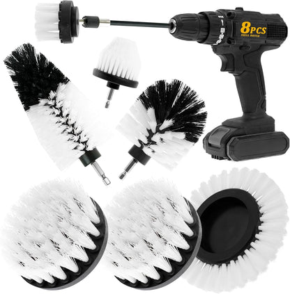 8 Pcs Drill Brush Attachment Set, Power Cleaning Scrub Brush Kit with Extend Long Attachment, All Purpose Drill Scrub Brushes for Car, Grout, Floor, Tub, Bathroom and Kitchen (Yellow)