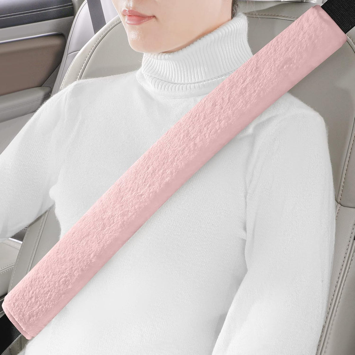 LACDL Extra Long Seatbelt Cover Super Soft Furry for Adults Kids Women & Men, Thick Plush Full Car Seat Belt Strap Cushion, Fluffy Shoulder Pad Protector, Auto Interior Accessories, 1pc, Black, 15.5in