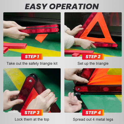 DASBET Emergency Warning Triangles | Roadside Safety Triangle, 3 Pack Foldable Warning Reflective Triangle with Case for Vehicles Breakdown