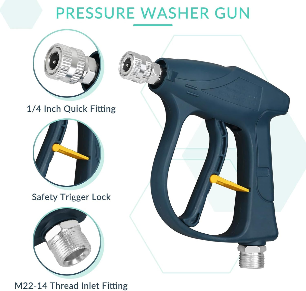 Sooprinse Short Pressure Washer Gun With Foam Cannon, High Pressure Snow Foam Lance, 1/4 Inch Quick Connector, Power Washer Blaster, Car Wash Mitt, 3000 PSI, 1 Liter