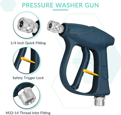 Sooprinse Short Pressure Washer Gun With Foam Cannon, High Pressure Snow Foam Lance, 1/4 Inch Quick Connector, Power Washer Blaster, Car Wash Mitt, 3000 PSI, 1 Liter