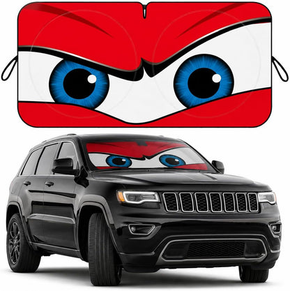 Car Windshield Sun Shade, Funny Cartoon Eyes Sun Visor for Car Windshield Universal Fits Sedan Compact Car Hatchback SUV, UV Heat Protection - 59 x 27.5