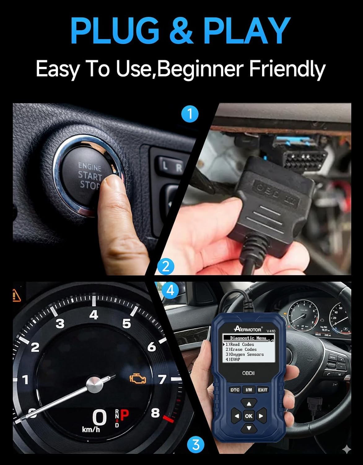 OBD2 Scanner, V410 Car Scanner Diagnostic Tool: Engine Fault Code Reader Scan Tool with Live Data/Freeze Frame for All OBDII Cars After 1996,Black