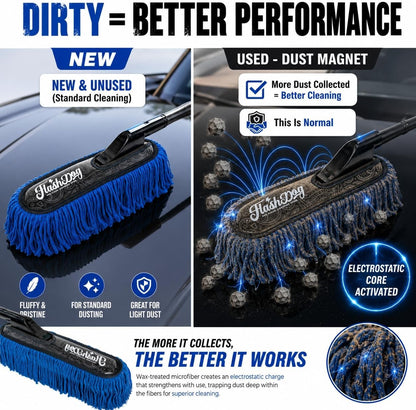 Flash Dog Car Duster Exterior & Interior Duster Aluminum Alloy Extendable Handle and Wax Cotton Strands Scratch-Free Cleaning for Cars, SUVs, RVs | Waterless Dust & Pollen Remover