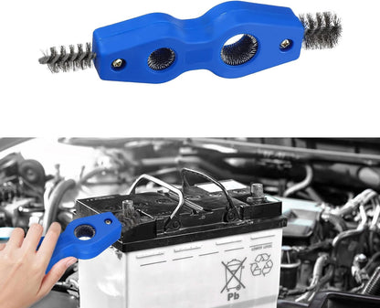 4 in 1 Car Battery Cleaning Brush, Battery Terminal Brush, Anti-Rust Auto Battery Cleaner with Steel Wire, Car Accessories Vehicle Machine Parts Cleaning Tools Fit for Auto Marine (Black)