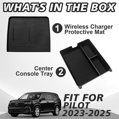 Muslogy Center Console Organizer Compatible with Honda Pilot 2023 2024 2025 2026, 2024-2026 Ridgeline/Passport Center Console Storage Box Divider Inserts Interior Accessories ABS Material(Gray)