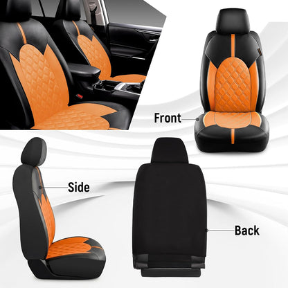 CAROMOP Luxury PU Leather Car Seat Covers Full Set-Waterproof Seat Protectors with Split Bench Seat Covers for Cars-Universal Cars Interior Covers for Sedans, SUVs, Pick-up Trucks(Gray/Gray Line)