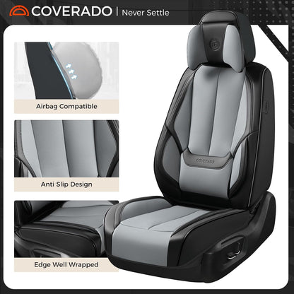 Coverado Seat Covers Full Set, Black Seat Covers for Cars 5 Seats, Car Seat Protector, Waterproof Nappa Leather Car Seat Cushion, Front and Rear Car Seat Cover Fit for Most Sedans SUV Pick-up Truck - Colors B