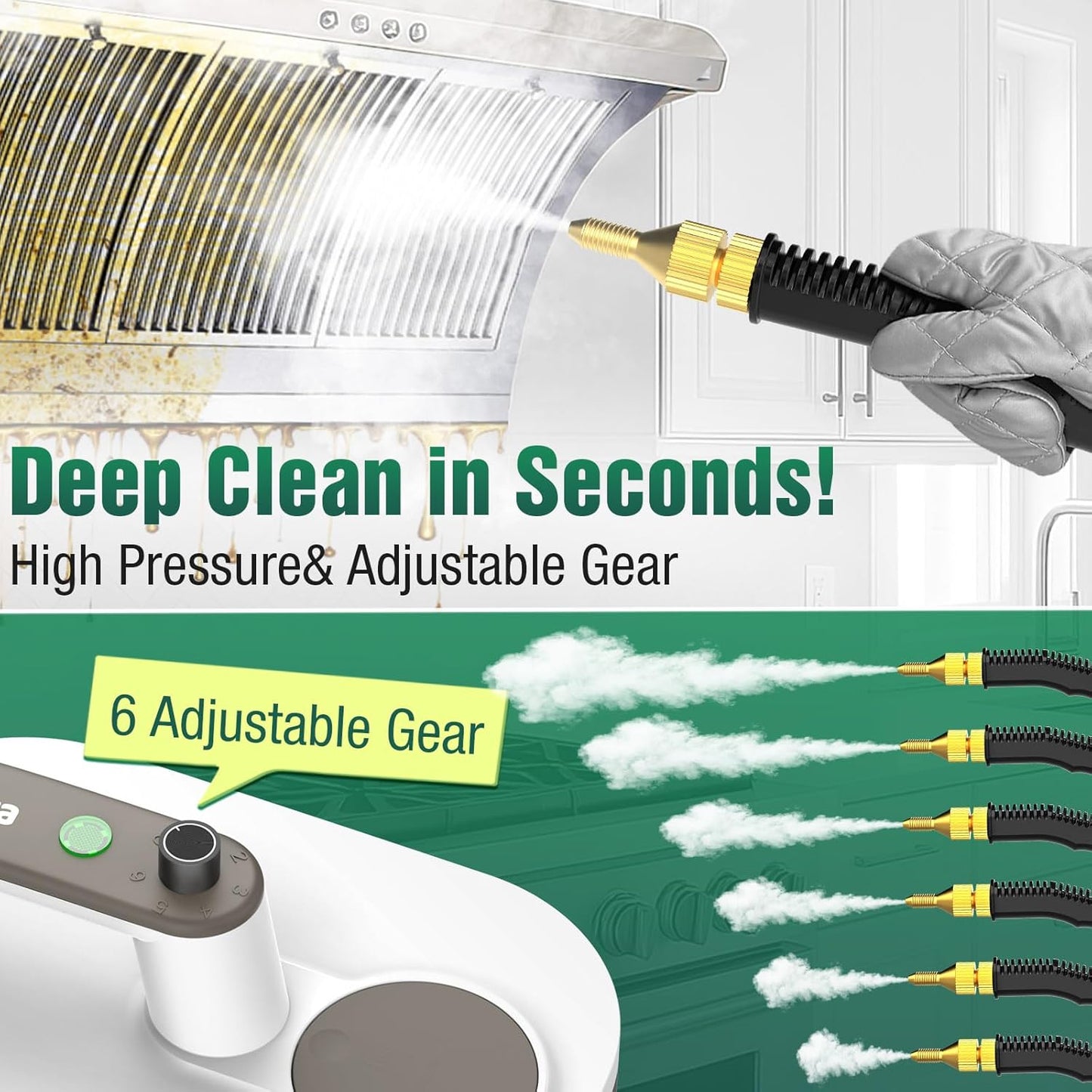 Steam Cleaner, 10s Rapid Heating Steamer with 6 Levels, 1.2L Water Tank, Portable Powerful Steamer for Cleaning without chemicals, Handheld Steam Cleaner for Home, Car, Grout, Tile (1.2L)