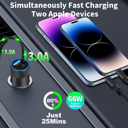 【MFi Certified】iPhone 17 Car Charger Fast Charging, Braveridge 75W USB C PD&QC Car Power Cigarette Lighter USB Charger with 6FT Type C Coiled Cable for iPhone 17/17 Pro Max/16/15/Galaxy S26/S25/Pixel