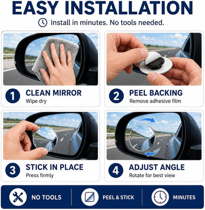 Frameless Car Blind Spot Mirror 2 Pack - Premium Convex HD Glass Round Side Blind Spot Mirrors with Wide Angle View, Eliminate Blind Zones & Parking Assistance for Safe Driving