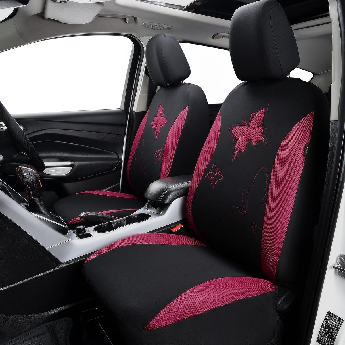 Flying Banner Butterfly car seat Covers ful Set Fashion Universal Lady Woman Female Rear Bench Split Colorized (Pink, 2 Fronts - Lace)