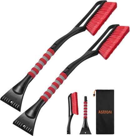 AstroAI 2 Pack 27" Snow Brush and Ice Scrapers for Car Windshield, Detachable Snow Scrapers with Ergonomic Foam Grip for Cars, Trucks, SUVs (Heavy Duty ABS, PVC Brush, Orange)