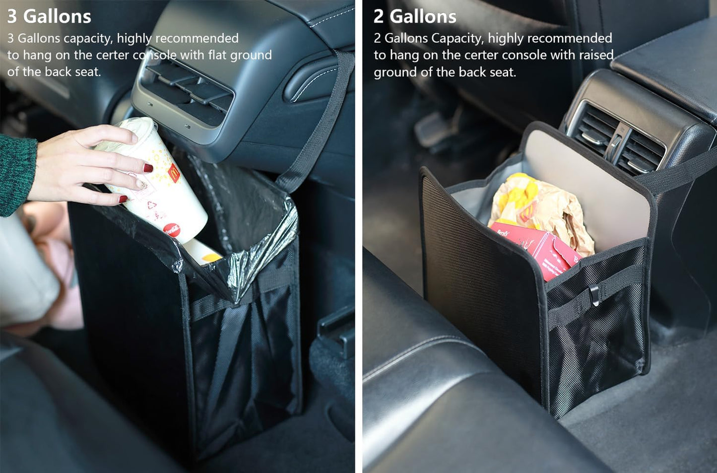 Ginsco 3 Gallons Open-Top Car Trash Can, Large Capacity Hanging Leakproof Car Trash Bag with Water-proof PEVA Liner, Stand Trash Bag for Cars Foldable Storage Bag for Cars SUV Truck RV Black