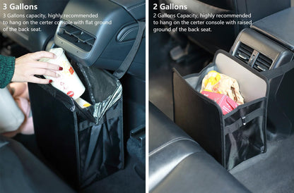 Ginsco 3 Gallons Open-Top Car Trash Can, Large Capacity Hanging Leakproof Car Trash Bag with Water-proof PEVA Liner, Stand Trash Bag for Cars Foldable Storage Bag for Cars SUV Truck RV Black