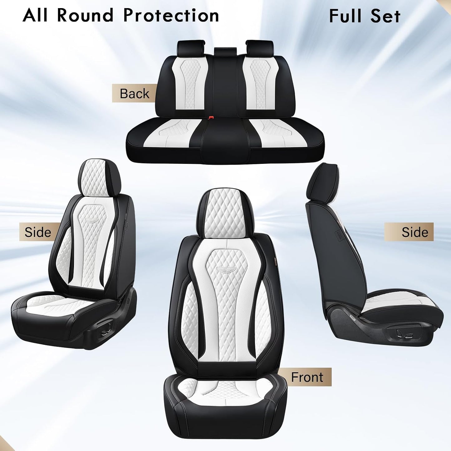 Coverado Seat Covers, Car Seat Covers Full Set, Black Car Seat Cover, Car Seat Covers Front Seats Back Seat Cover, Waterproof Car Seat Cushion, Leather Seat Covers Seat Protector Fit for Most Cars