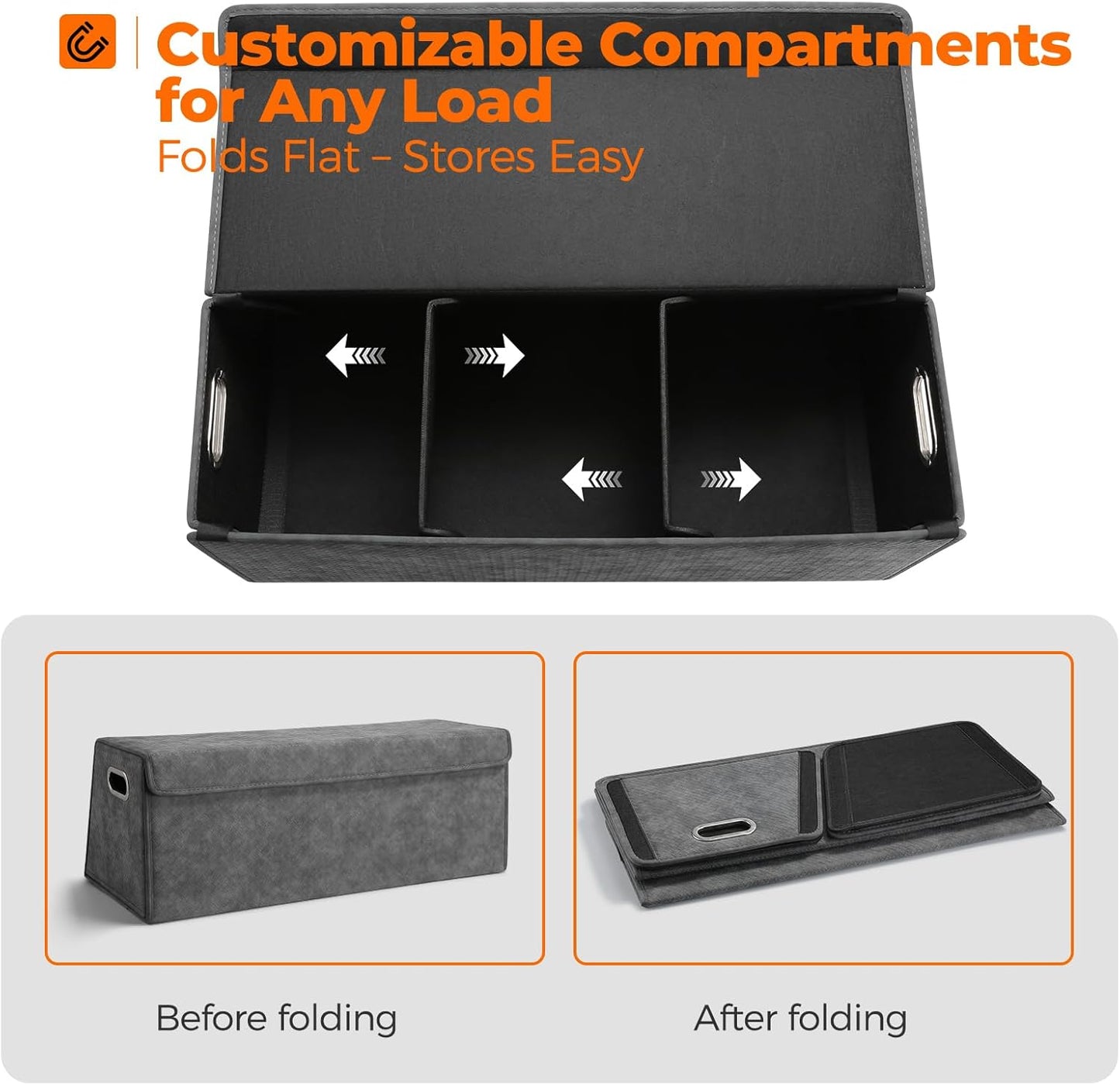 Fyzeoty Car Organizers for Trunk for Suv Sedan, Leather Storage Box,Magnetic Lid,Collapsible and Adjustable,16.5 inches