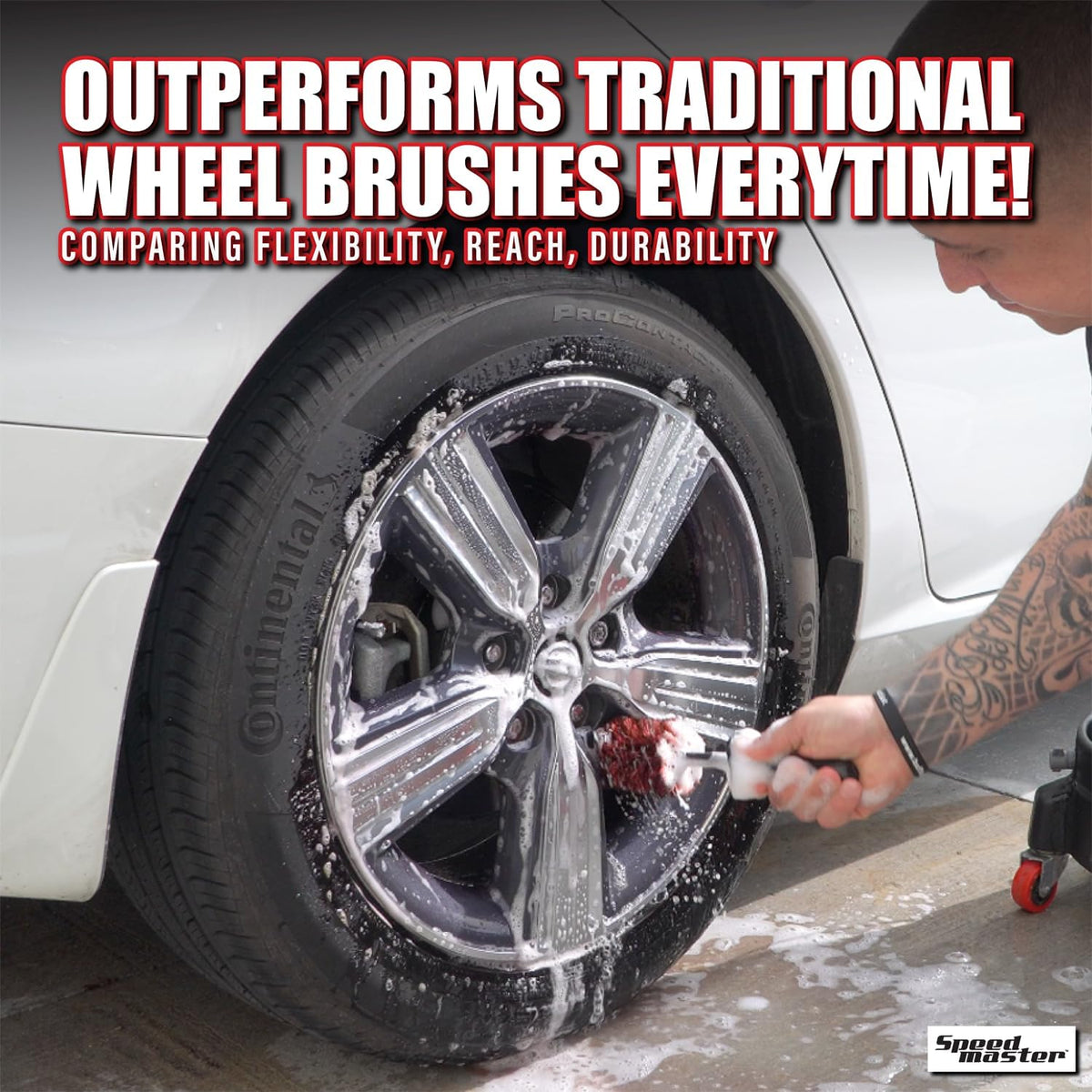 Speed Master Wheel Brush | Memory Foam Bristles | Safe on All Wheel Types | Clean Your Wheels with Ease!