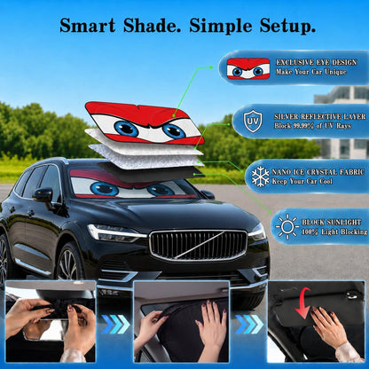 Car Windshield Sun Shade, Funny Cartoon Eyes Sun Visor for Car Windshield Universal Fits Sedan Compact Car Hatchback SUV, UV Heat Protection - 59 x 27.5