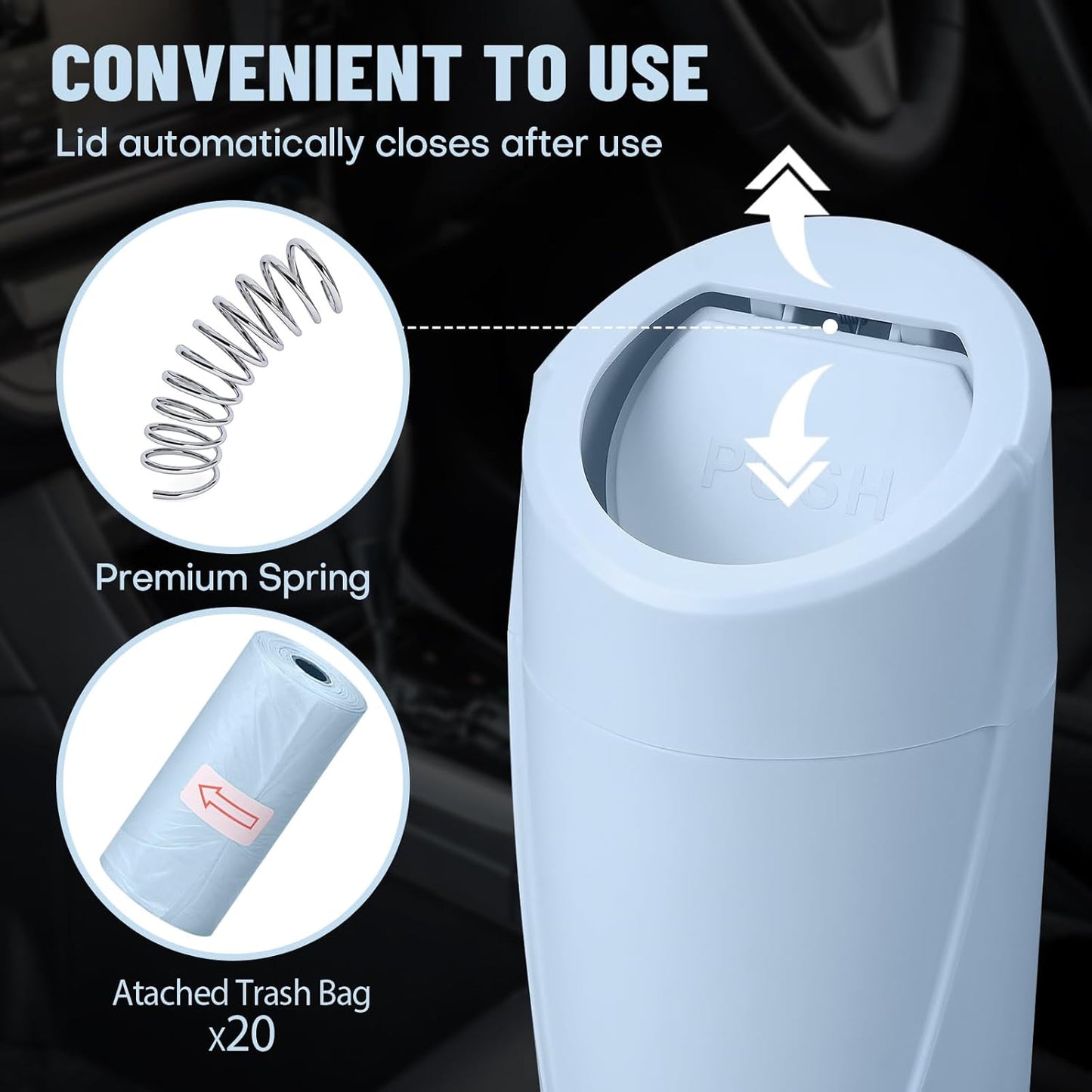 Car Trash Can Bin with Lid - Car Garbage Can Cup Holder - Pink Mini Leakproof Vehicle Garbage Bin with 20pcs Trash Bags - Automobile Organizers and Storage for Front Back Seat Accessories