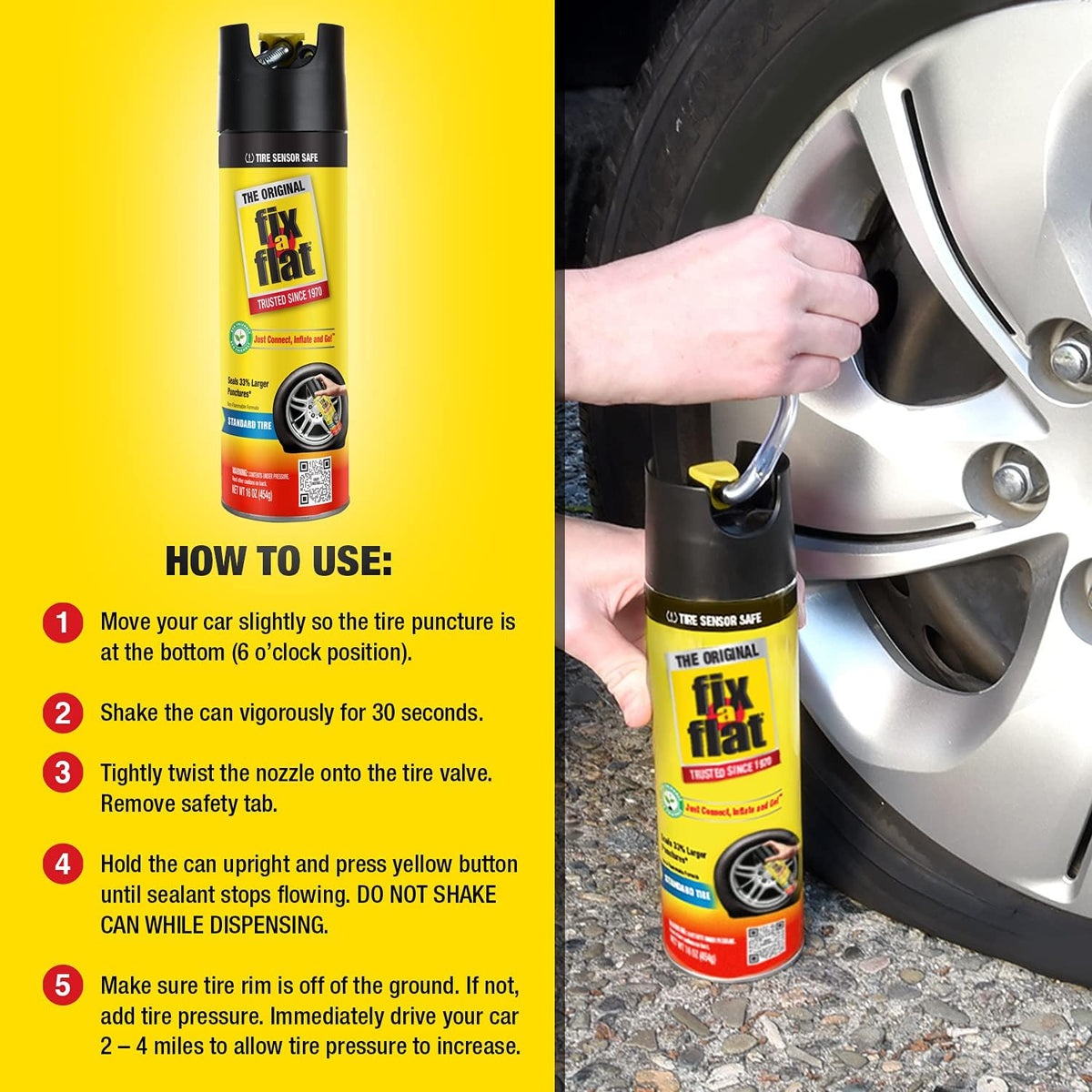 Fix-A-Flat S60420 Aerosol Emergency Flat Tire Repair and Inflator, for Standard Tires, Eco-Friendly Formula, Universal Fit for All Cars, 16 oz. (Pack of 1)