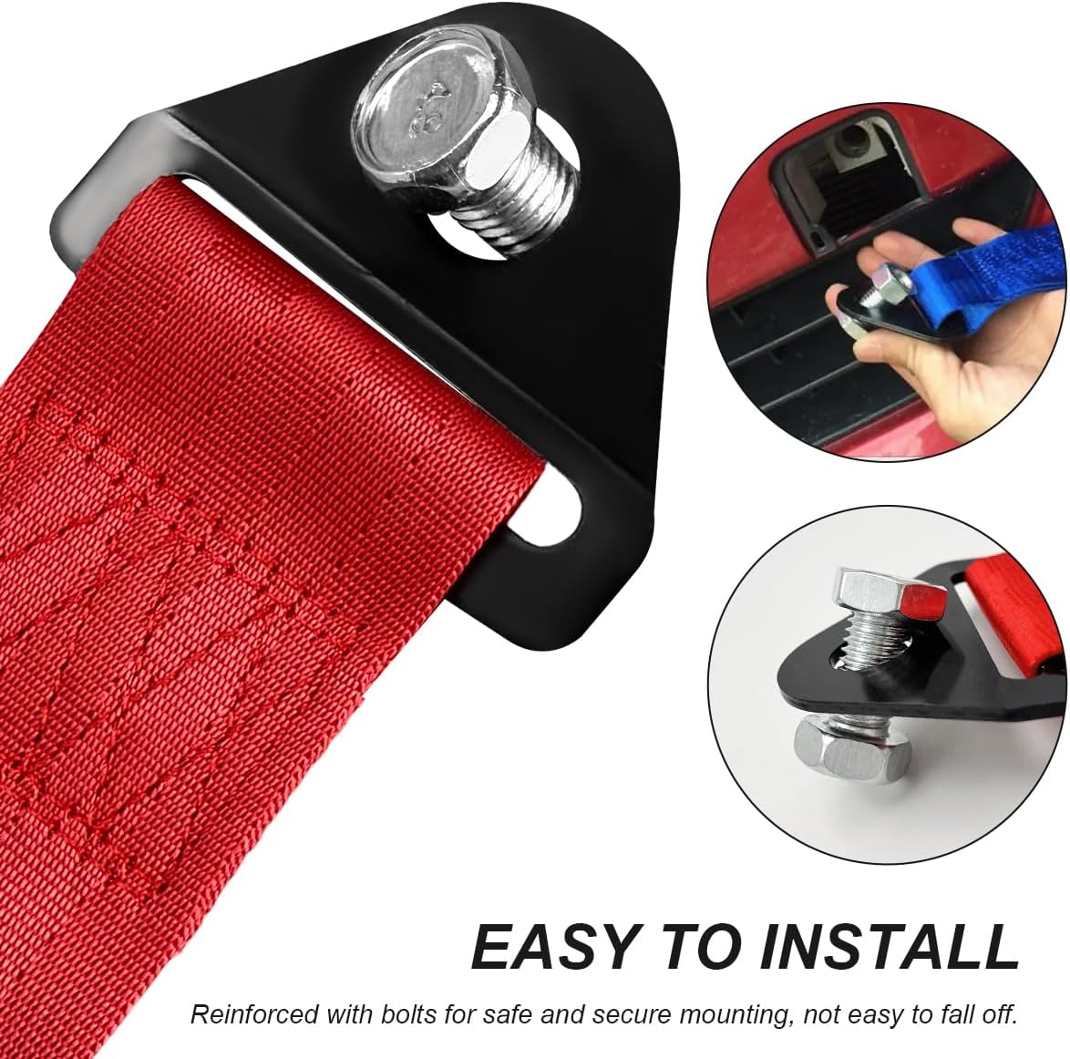 Racing Tow Strap, Stylish JDM Car Bumper Tow Strap Trailer Hook Belt for Decoration, Heavy Duty Nylon Traction Rope Universal Fit for Front or Rear Front Bumper (Black)