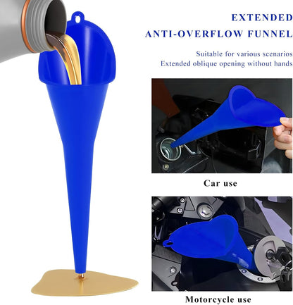 2PCS Oil Funnel, Flexible Multi-Function Automotive Oil Funnel, Spill-Proof Plastic Long Neck Engine Funnels Set for Gas Lubricants Water Diesel Fuel Kerosene, Car Accessories (Blue)