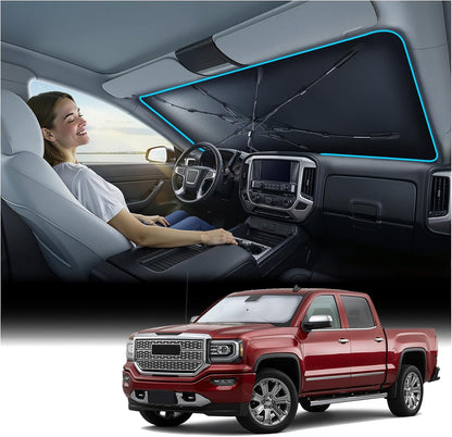 [Upgraded] Nmoiss Windshield Sun Shade Umbrella - [Vinyl Coating Heat Shield] Protect Car from Sun Rays & Heat Damage Keep Cool and Protect Interior, Spring Structure Edge Medium 56" L x 31" W