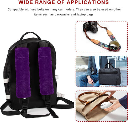 Sun Walker 2PCS Seat Belt Shoulder Pads, Fluffy Soft Plush Auto Seat Belt Pads for Protecting Your Neck & Shoulder, Comfortable Seatbelt Cover Warm Protective Cushion for Most Cars (Purple)