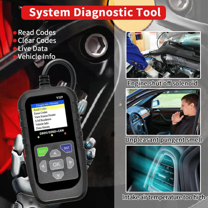 Car OBD2 Scanner Diagnostic Tool, Code Reader, Voltage Tester, Check Engine Light Fault Code, OBD2/EOBD for OBDII Protocol Car & Truck Since 1996+
