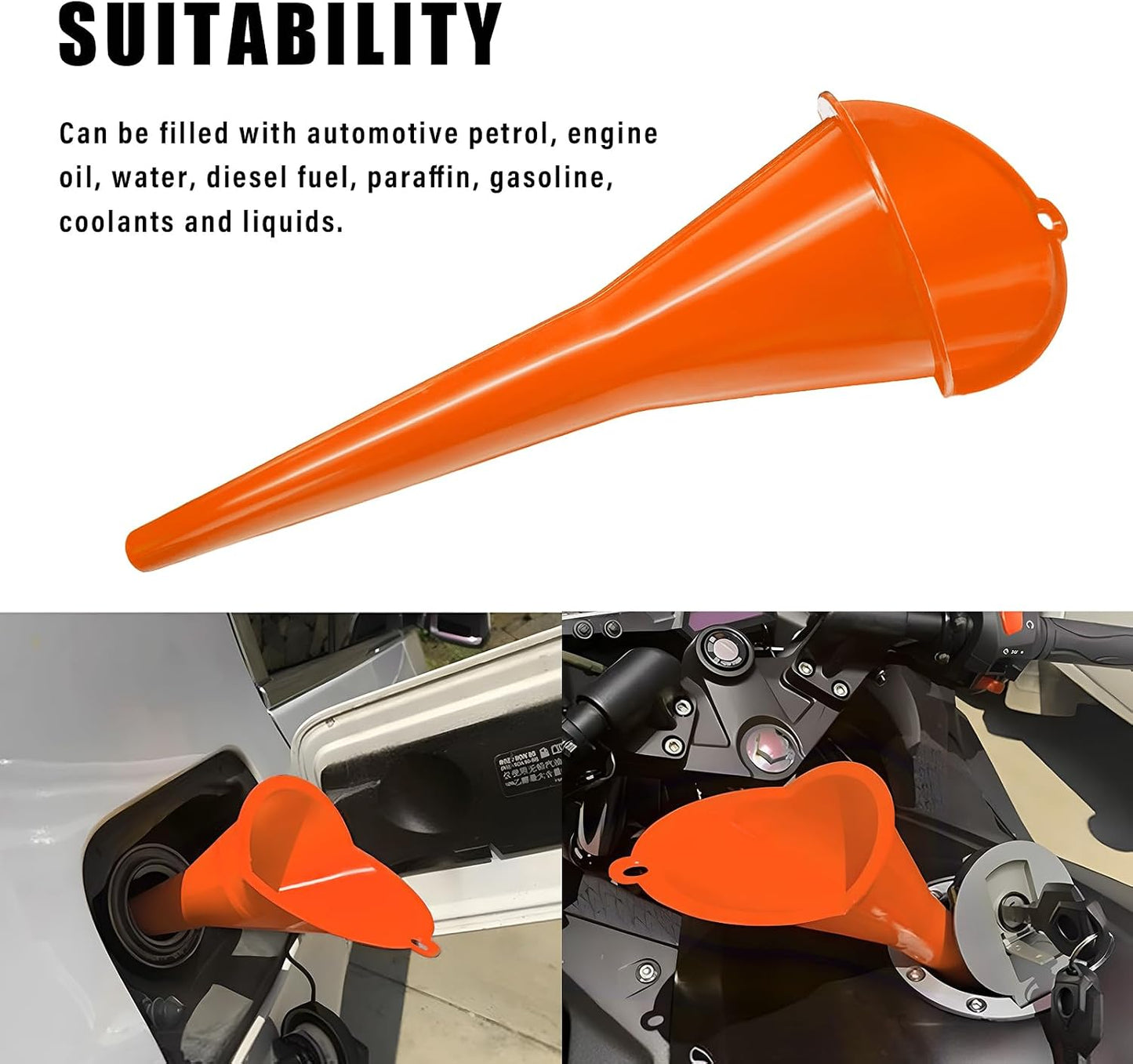 DXNQ Oil Funnel, Automotive Multi-Function Plastic Fuel Funnel with Long Neck, Universal Engine Oil Funnel for Filling Oils Gas Lubricants and Fluids, Car Accessories (Black)