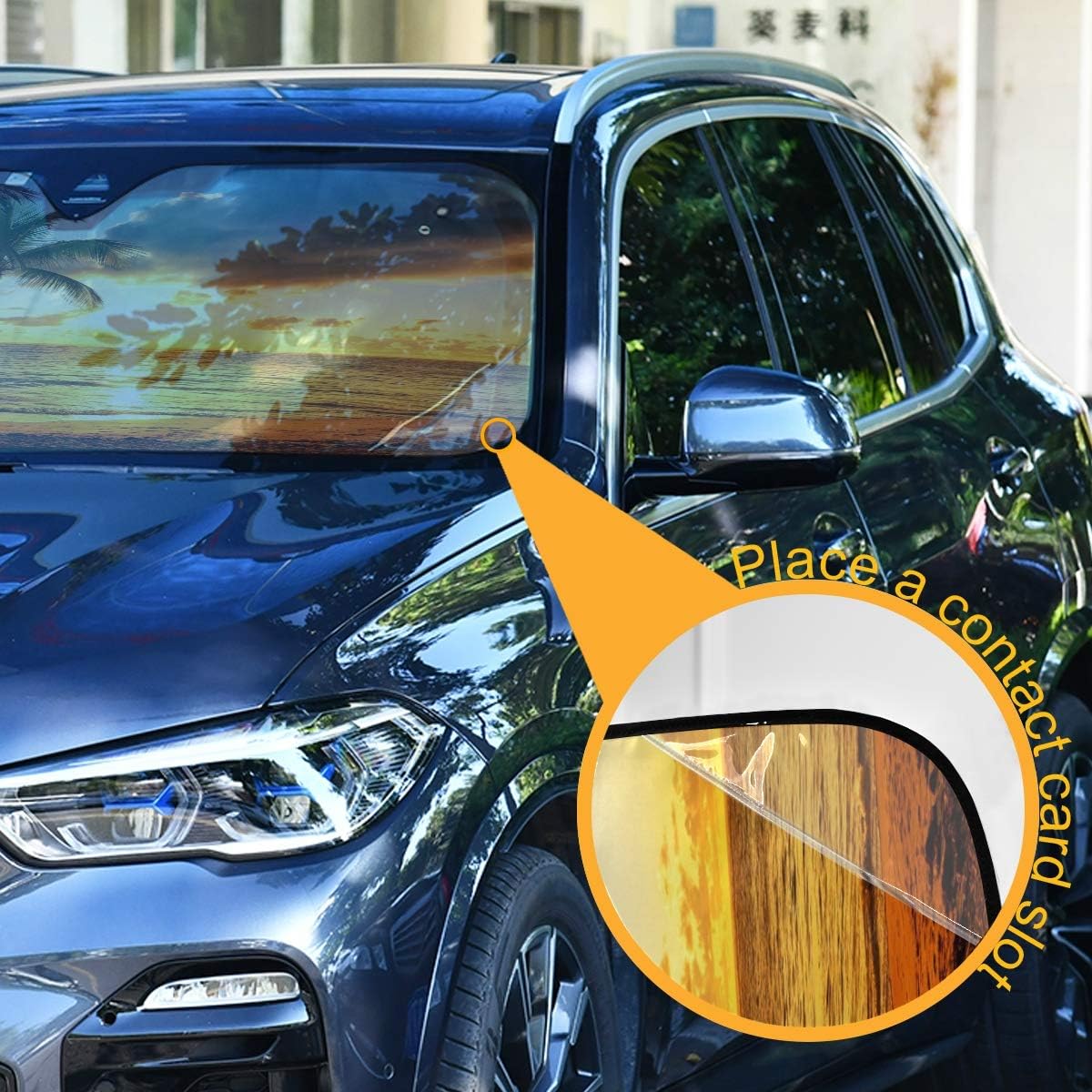 Black Leopard Car Windshield Sun Shade Animal Skin Print Foldable UV Ray Sun Visor Protector Sunshade to Keep Your Vehicle Cool (51" x 27.6")