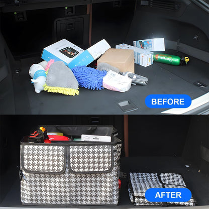 Mandark Car Trunk Organizer, Collapsible Multi Compartment Vehicle Storage Box, Waterproof Adjustable Automotive Organization Container Accessories, Universal for SUV, Sedan, Truck (Black)