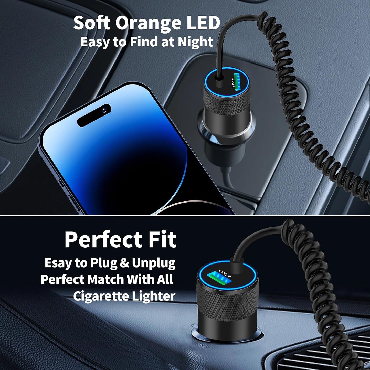 【MFi Certified】iPhone 17 Car Charger Fast Charging, Braveridge 75W USB C PD&QC Car Power Cigarette Lighter USB Charger with 6FT Type C Coiled Cable for iPhone 17/17 Pro Max/16/15/Galaxy S26/S25/Pixel
