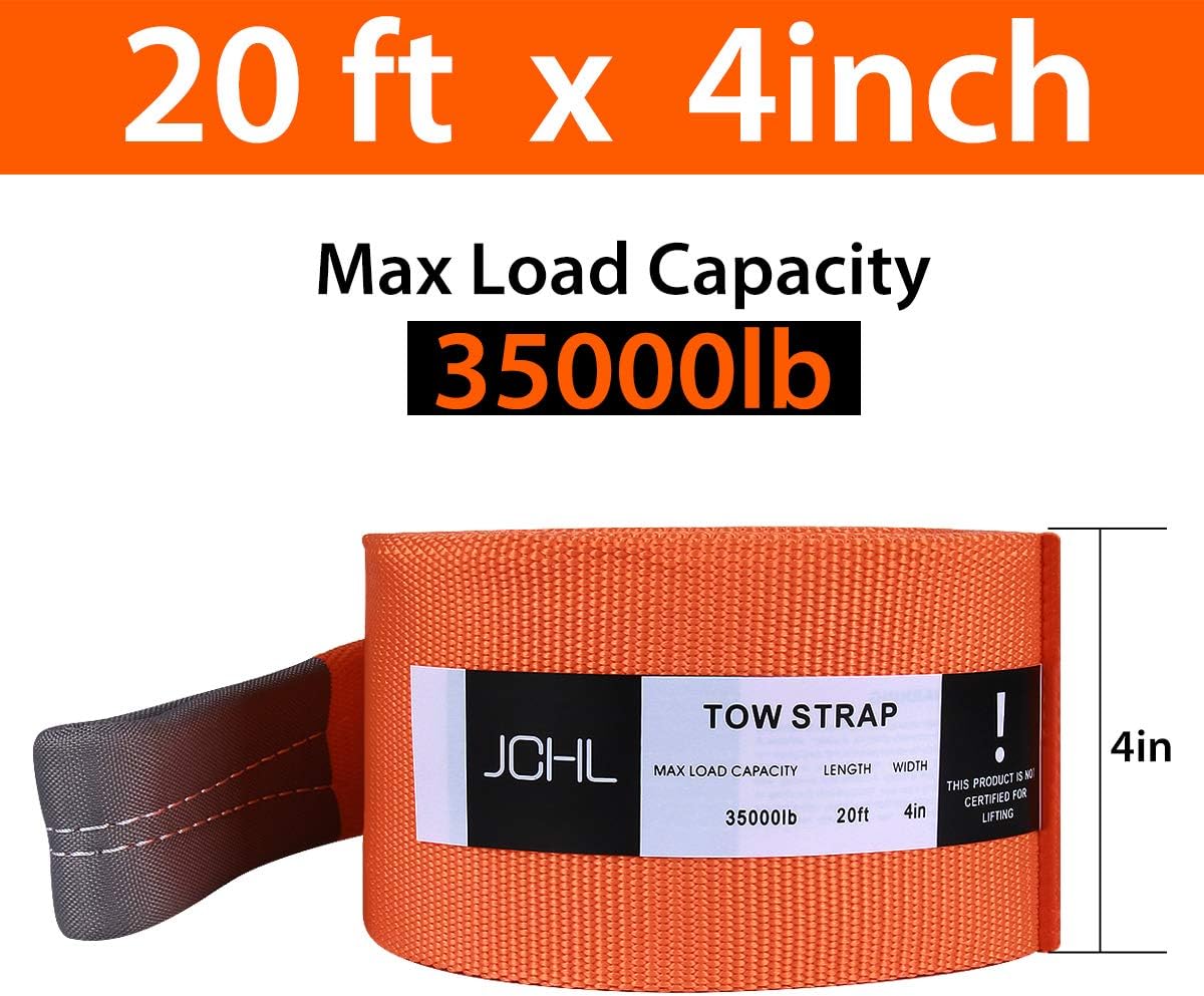 Tow Strap with Hooks 2in X20Ft Recovery Strap 10,000LB Break Strengthened Towing Rope for Towing Vehicles in Roadside Emergency