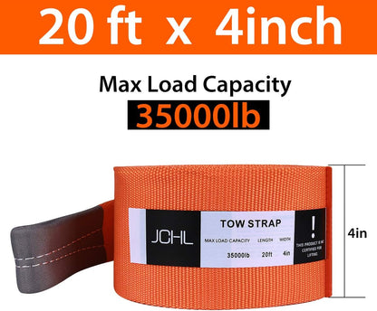 Tow Strap with Hooks 2in X20Ft Recovery Strap 10,000LB Break Strengthened Towing Rope for Towing Vehicles in Roadside Emergency