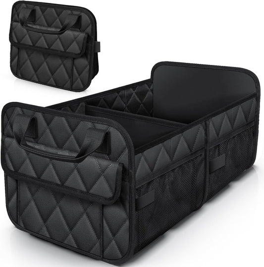 HOTOR Trunk Organizer for SUV – Foldable & Portable Car Organizers and Storage with 2 Compartments, Large Capacity Car Trunk Organizer Car Accessories for Truck Sedan, Black, 21.7" x 12.8" x 11.0"
