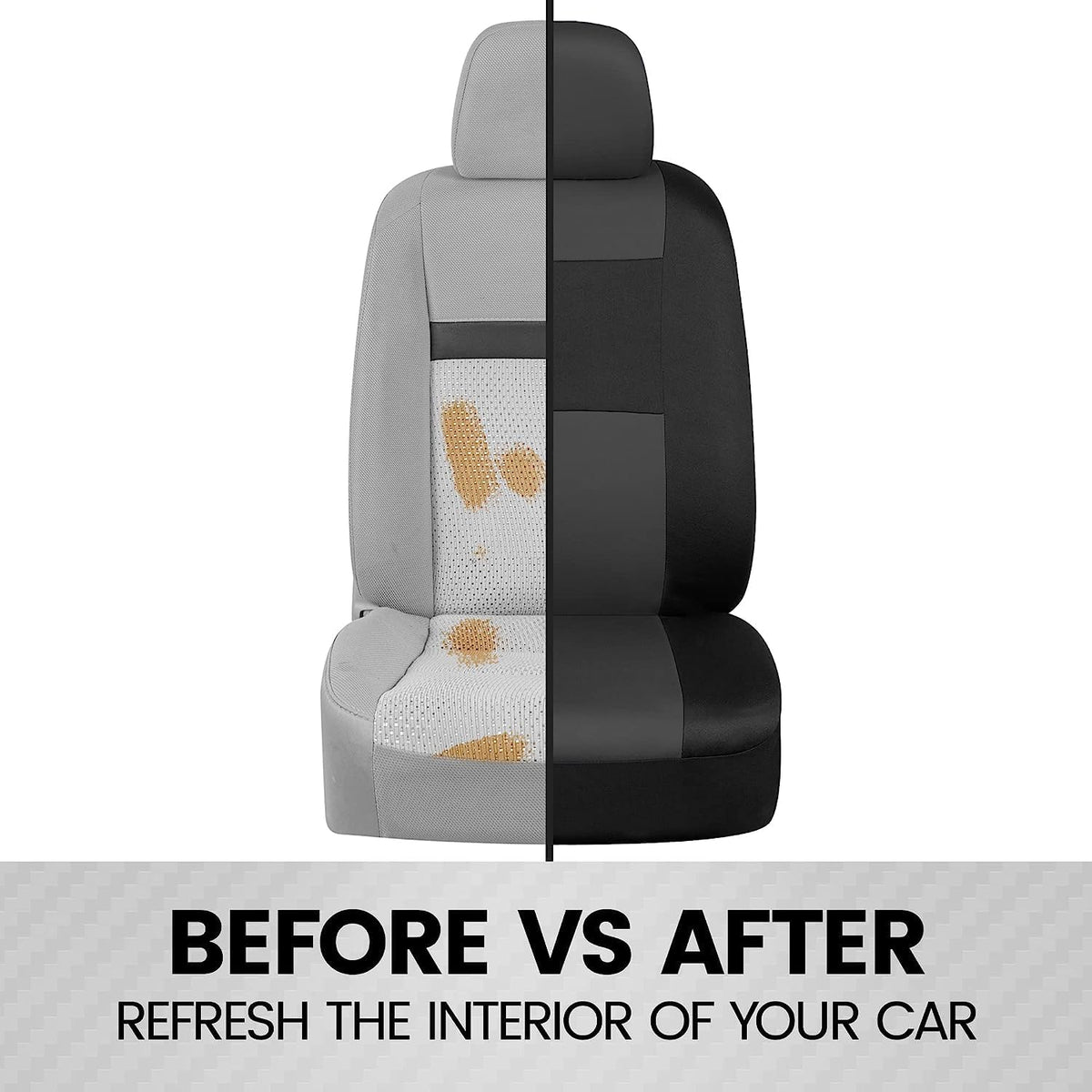 BDK PolyPro Car Seat Covers Full Set in Charcoal on Black – Front and Rear Split Bench for Cars, Easy to Install Cover Set, Accessories Auto Trucks Van SUV