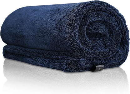 2-Pack 24" x 36" 11.8" x 11.8" Twisted-Loop Car Drying Towel 1500GSM Microfiber Cleaning Cloth for Car Trucks Motorcycles Streak Free Lint Free Ultra Absorbent Washing Cloth for Kitchen Window (Blue)