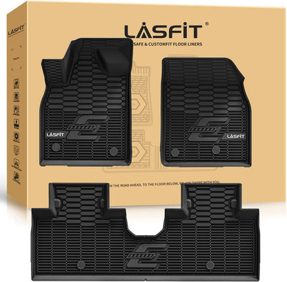 LASFIT Floor Mats for Ford F-150 2021-2026 | F150 Lightning 2022-2025 SuperCrew (Rear w/Fold Flat Storage) Carpet Floor All Weather Car Liners TPE Truck Mats - 1st and 2nd Row, 3pcs Black