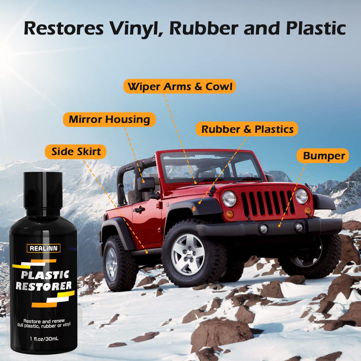 REALINN Plastic Restorer - Cars Ceramic Coating Trim Restore, Shines & Protects Plastic, Vinyl & Rubber Surfaces