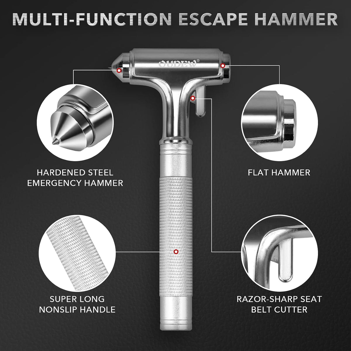 Car Safety Hammer, Car Glass Breaker with Seat Belt Cutter, Automotive Escape Tool with Lighting Function, Metal Window Breaker, Emergecy Safety Hammer for Auto Accidents (Black)