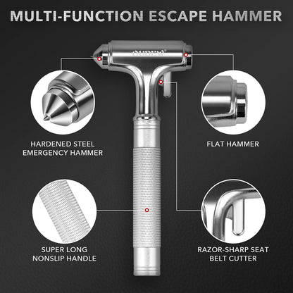 Car Safety Hammer, Car Glass Breaker with Seat Belt Cutter, Automotive Escape Tool with Lighting Function, Metal Window Breaker, Emergecy Safety Hammer for Auto Accidents (Black)