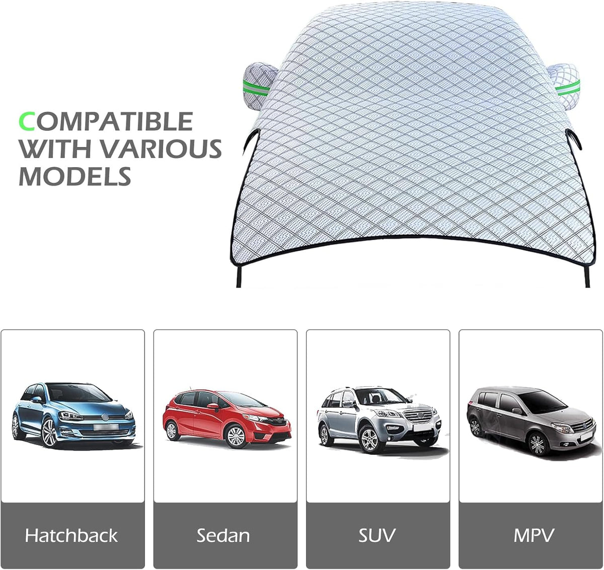 Heavy Duty Snow Car Cover, Widened & Thickened Vehicle Hood Windows Protector with Cotton Liner, All Weather Scratch-resistant Insulation Car Body Protector,Universal for Most Cars, SUVs, Trucks